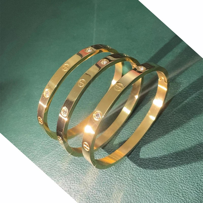 Brazalete de oro con tornillo de acero inoxidable, joyería de marca