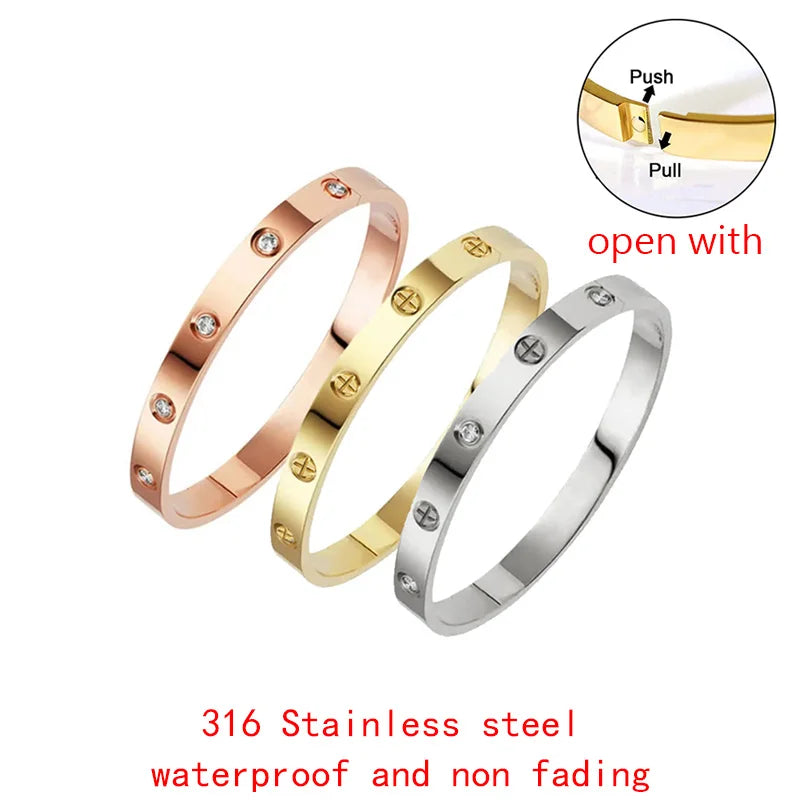 Brazalete de oro con tornillo de acero inoxidable, joyería de marca