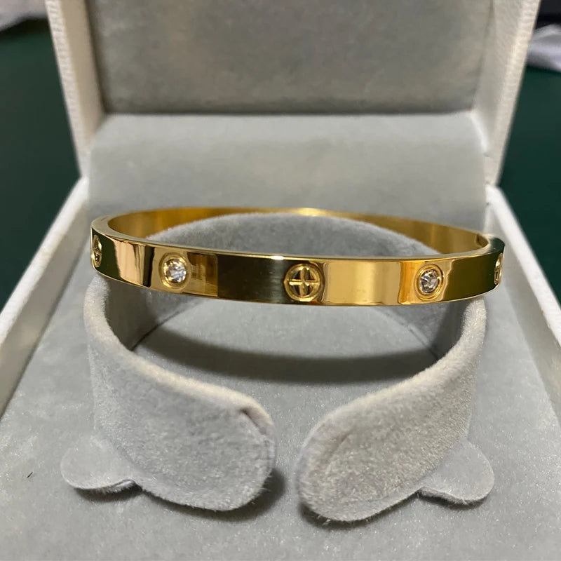 Brazalete de oro con tornillo de acero inoxidable, joyería de marca