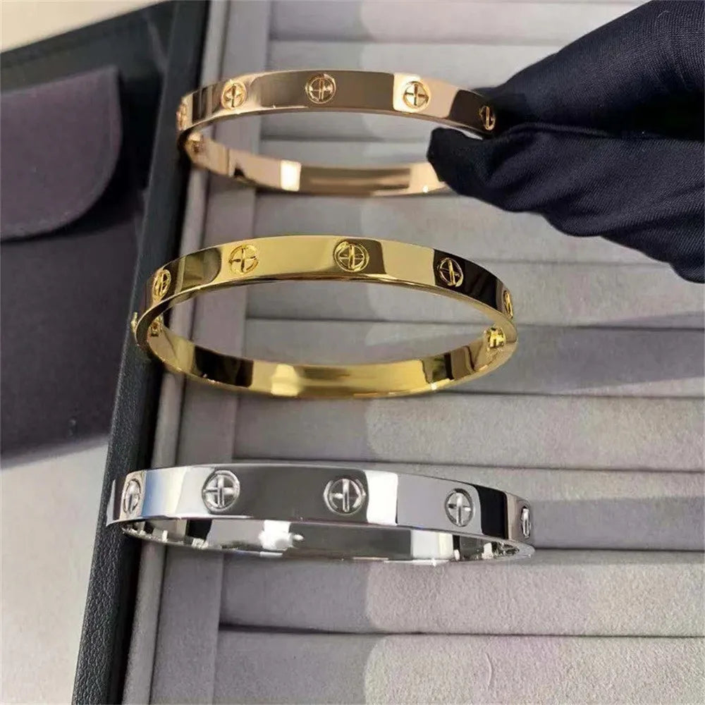 Brazalete de oro con tornillo de acero inoxidable, joyería de marca